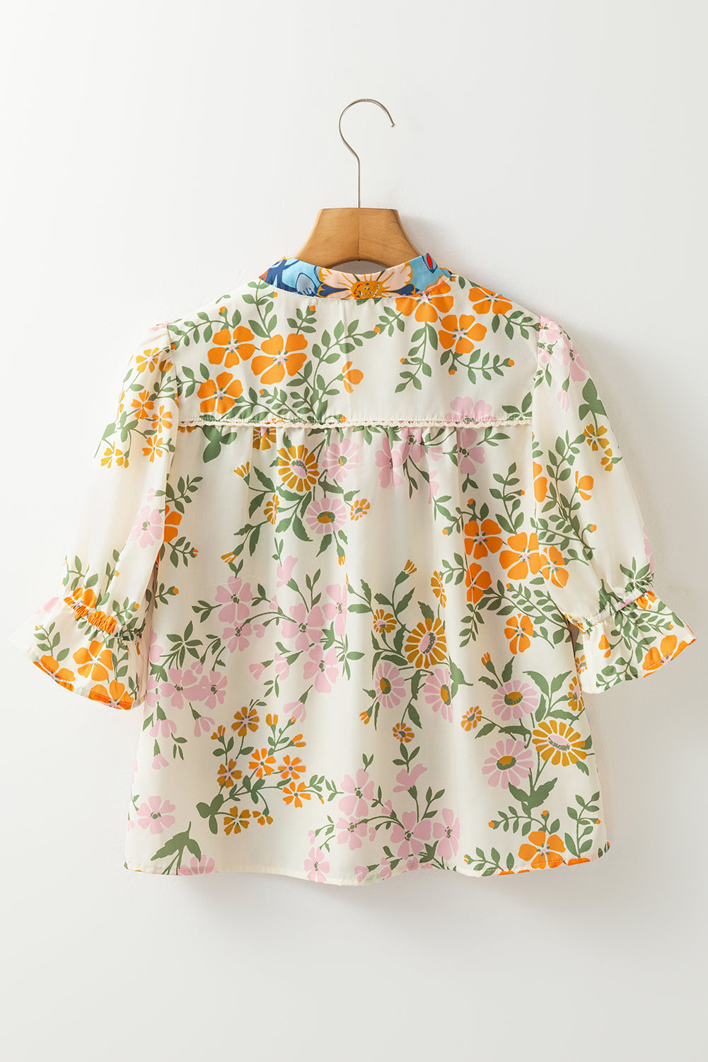 Multicolour Half Sleeve Boho Floral Pop of Color Neckline Blouse