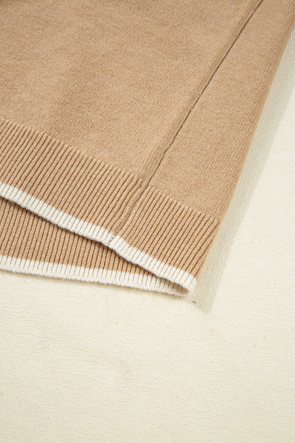 Tan Leopard Bow Decor Split Cuffs Contrast Trim Sweater