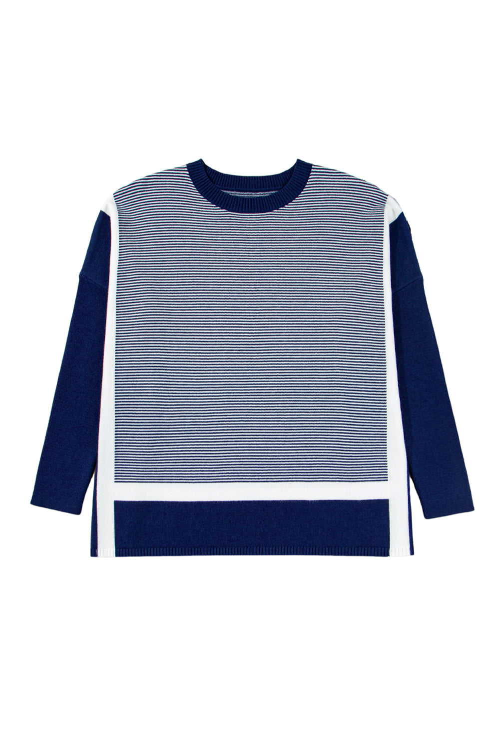 Red Stripe Colorblock Patchwork Dolman Oversize Tunic Sweater