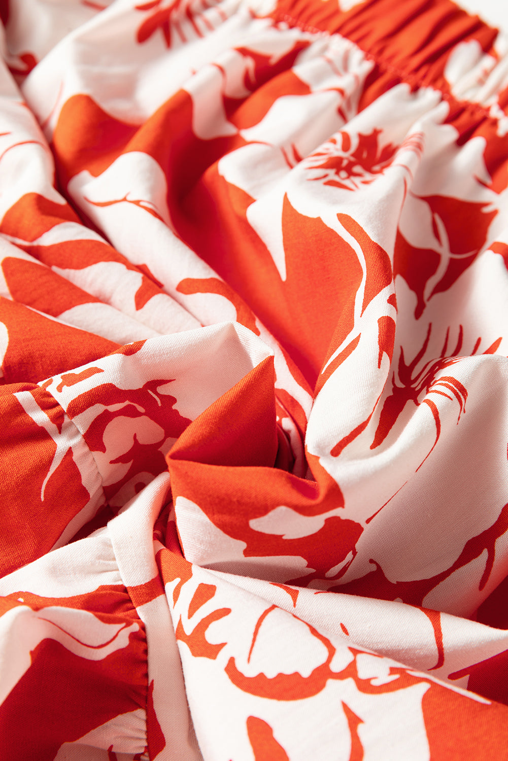 Red High Split Floral Tiered Maxi Skirt