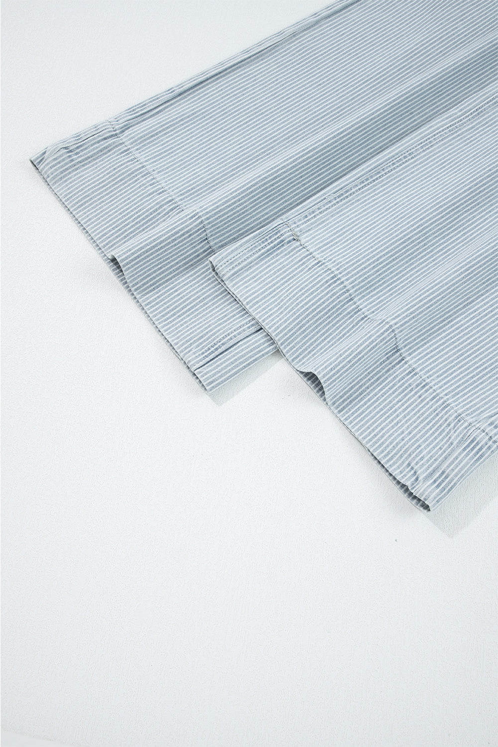 Sky Blue Striped Button Flap Pocket Cuffed Hem Wide Leg Jeans