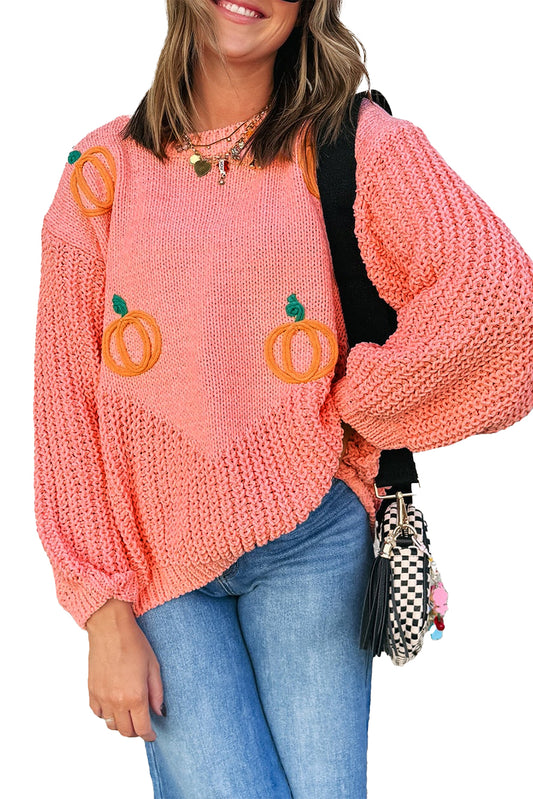 Blossom Pumpkin Embroidered Thanksgiving Holiday Sweater