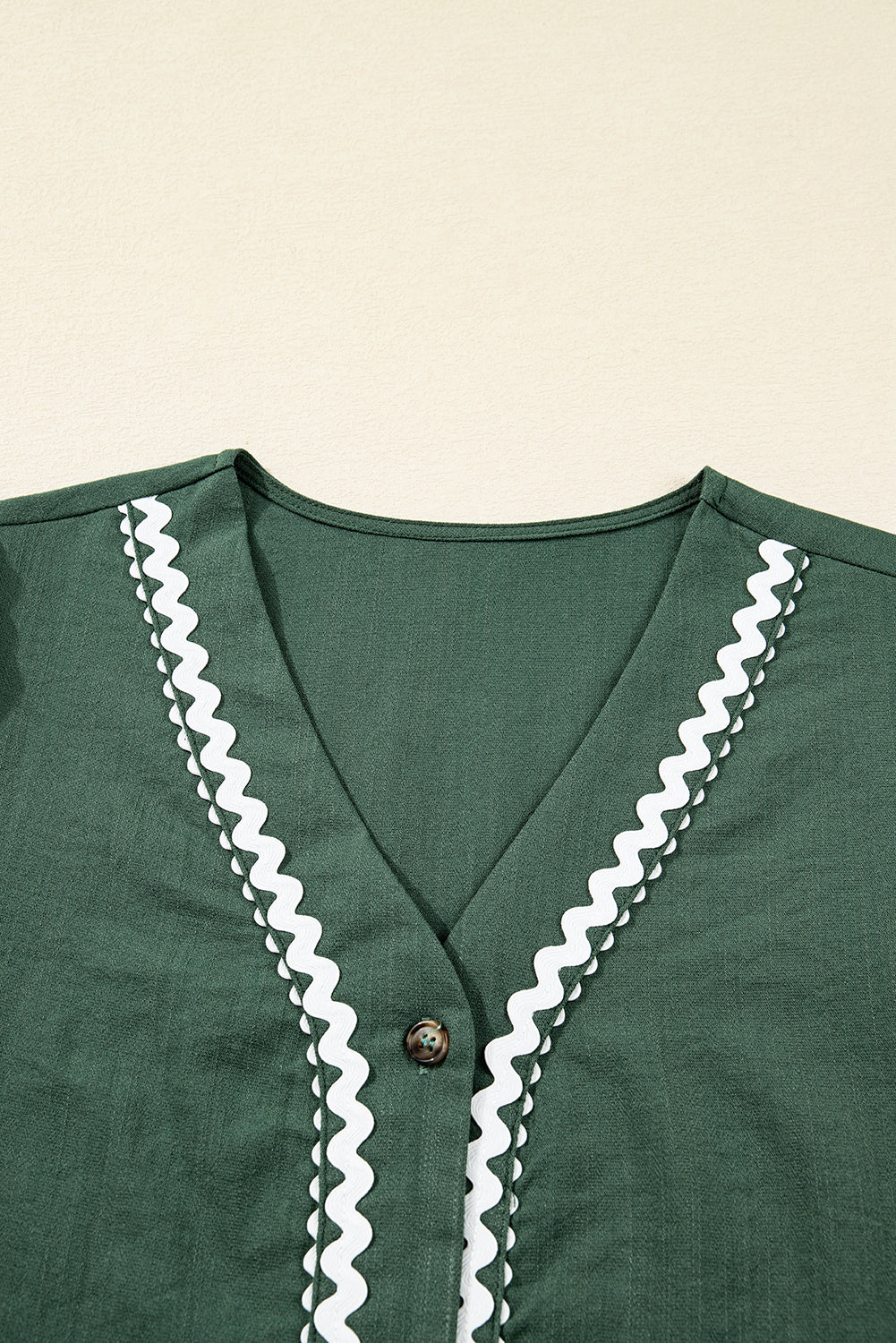 Canton Contrast Ricrac Trim Button V Neck Knotted Bracelet Sleeve Dress