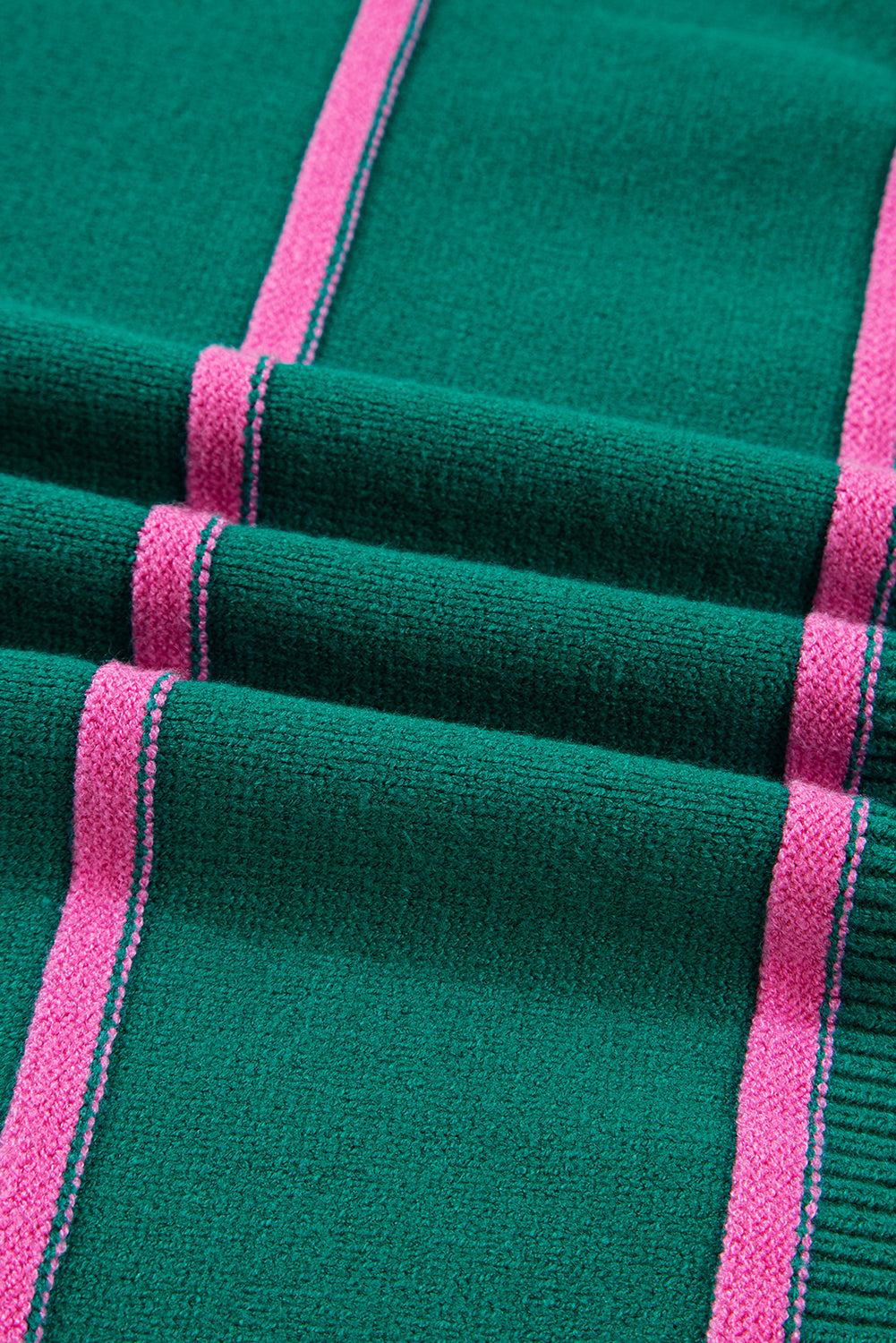 Green Striped Half Button Drop Shoulder Oversized Sweater