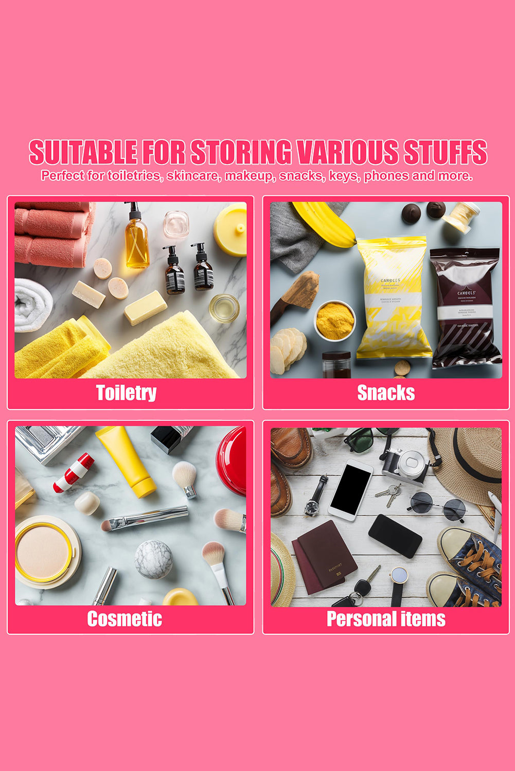 Bright Pink CHEER Chenille Letter Zipper Varsity Clear Makeup Bag