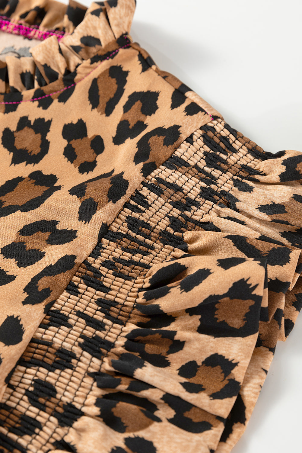 Rose Red Leopard Contrast Patchwork Ruffled Sleeve Short Shift Dress