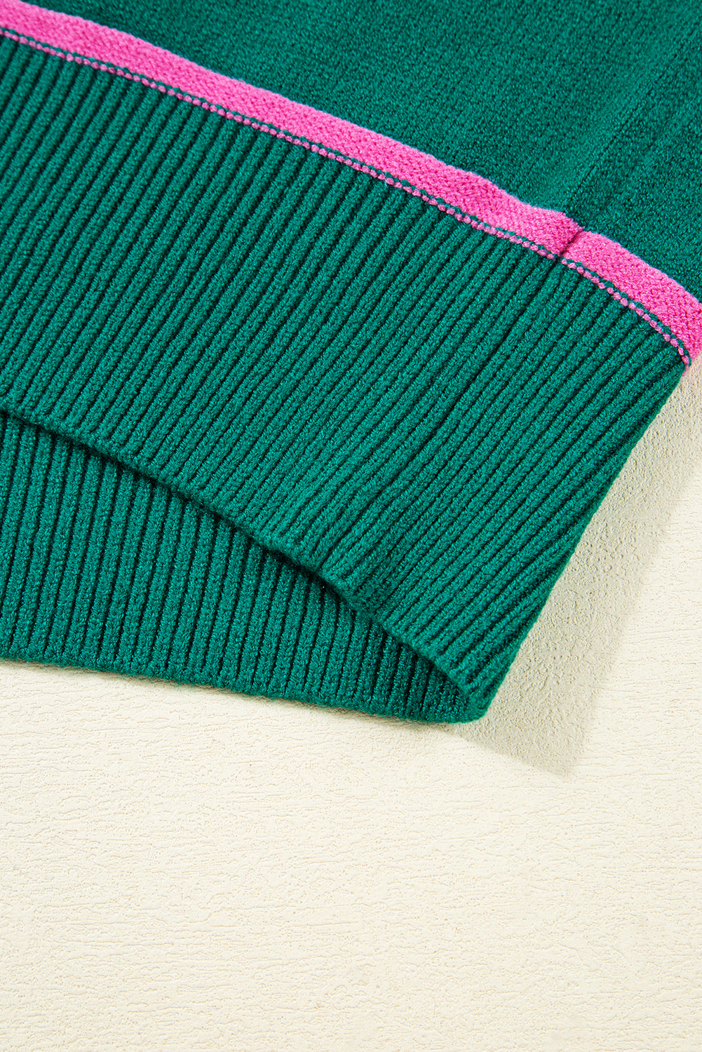 Green Striped Half Button Drop Shoulder Oversized Sweater