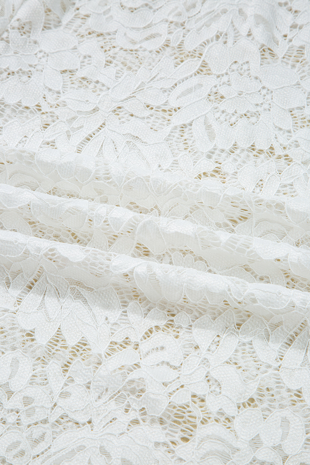 White Lace Crochet Bell Sleeve Mock Neck Blouse